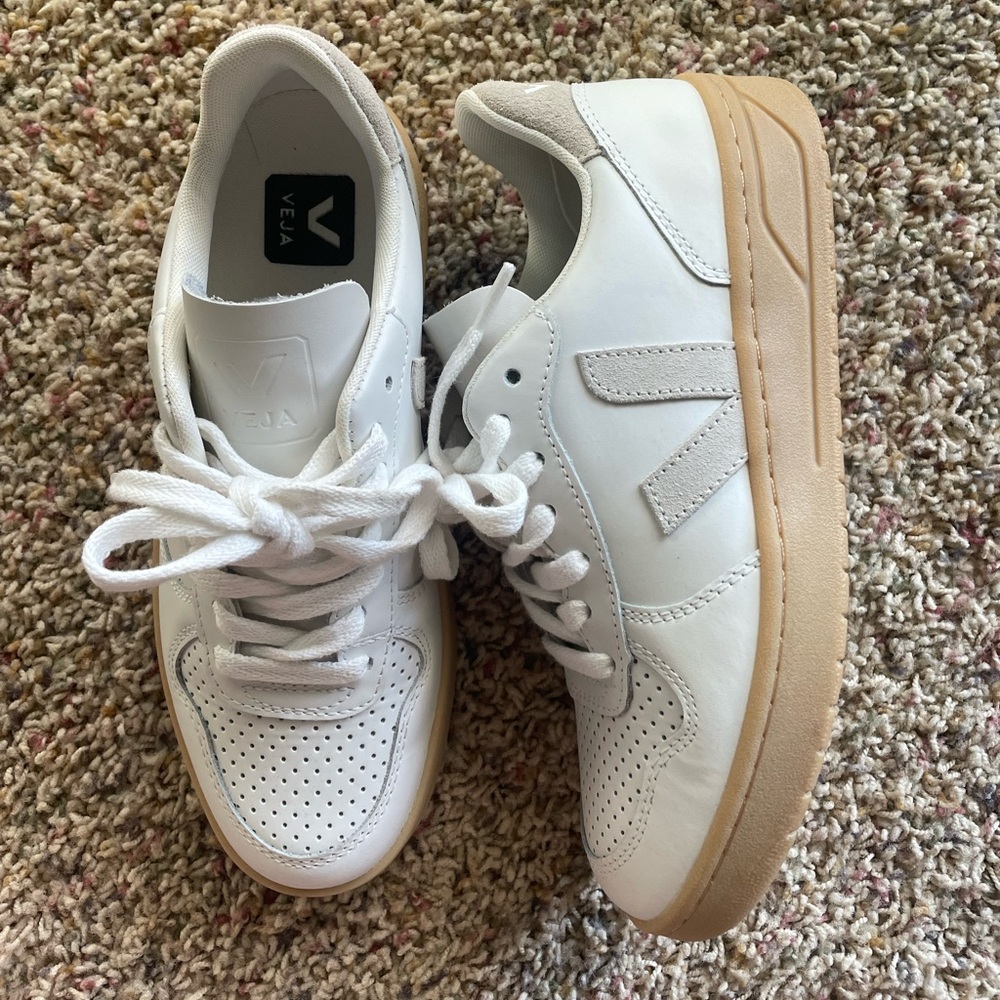 Veja White and Beige Sneakers